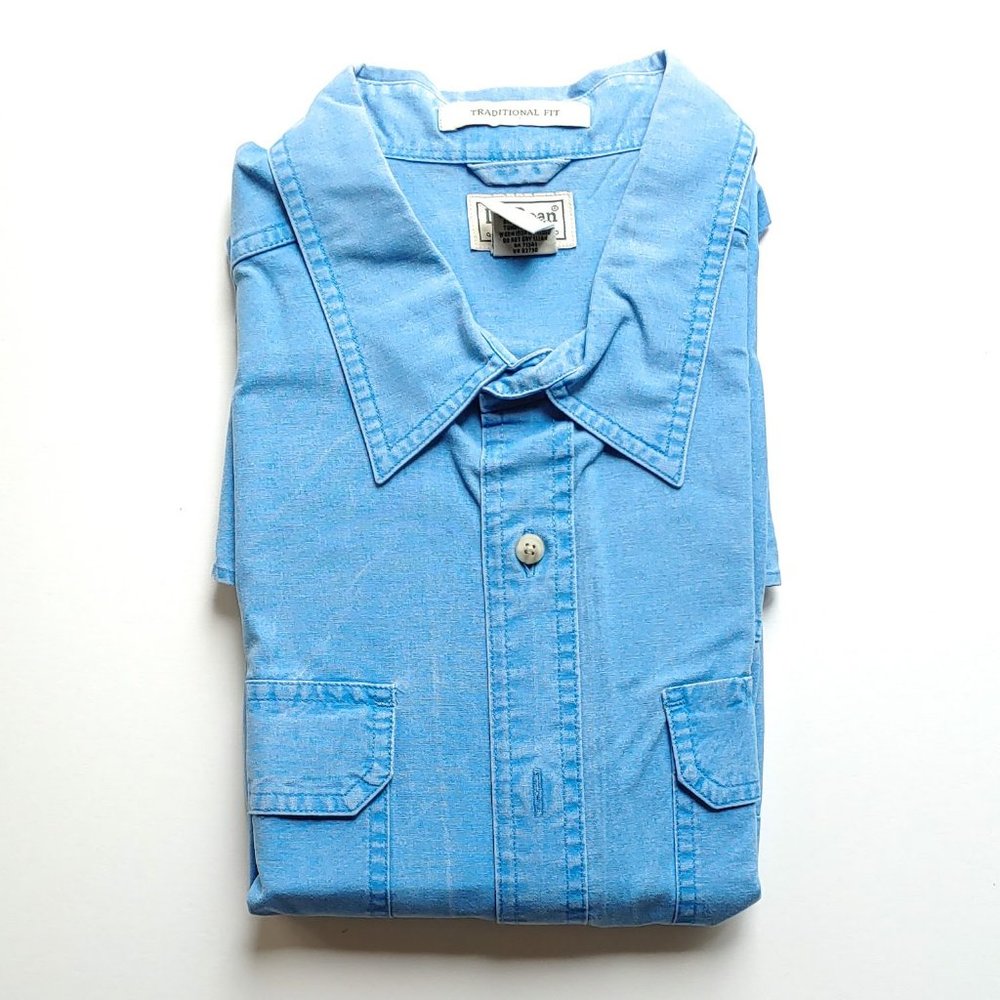 L L Bean Men's Sunwashed Canvas Shirt,  XXL-REG Blue, Long Sleeve